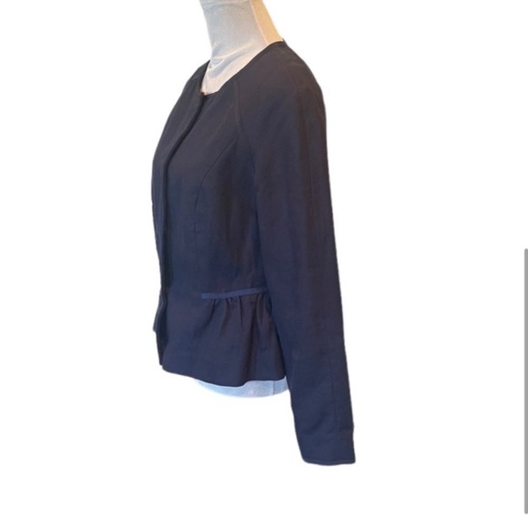 Boden blue long sleeve cotton flax blend casual collarless blazer jacket size 10 - Picture 4 of 13